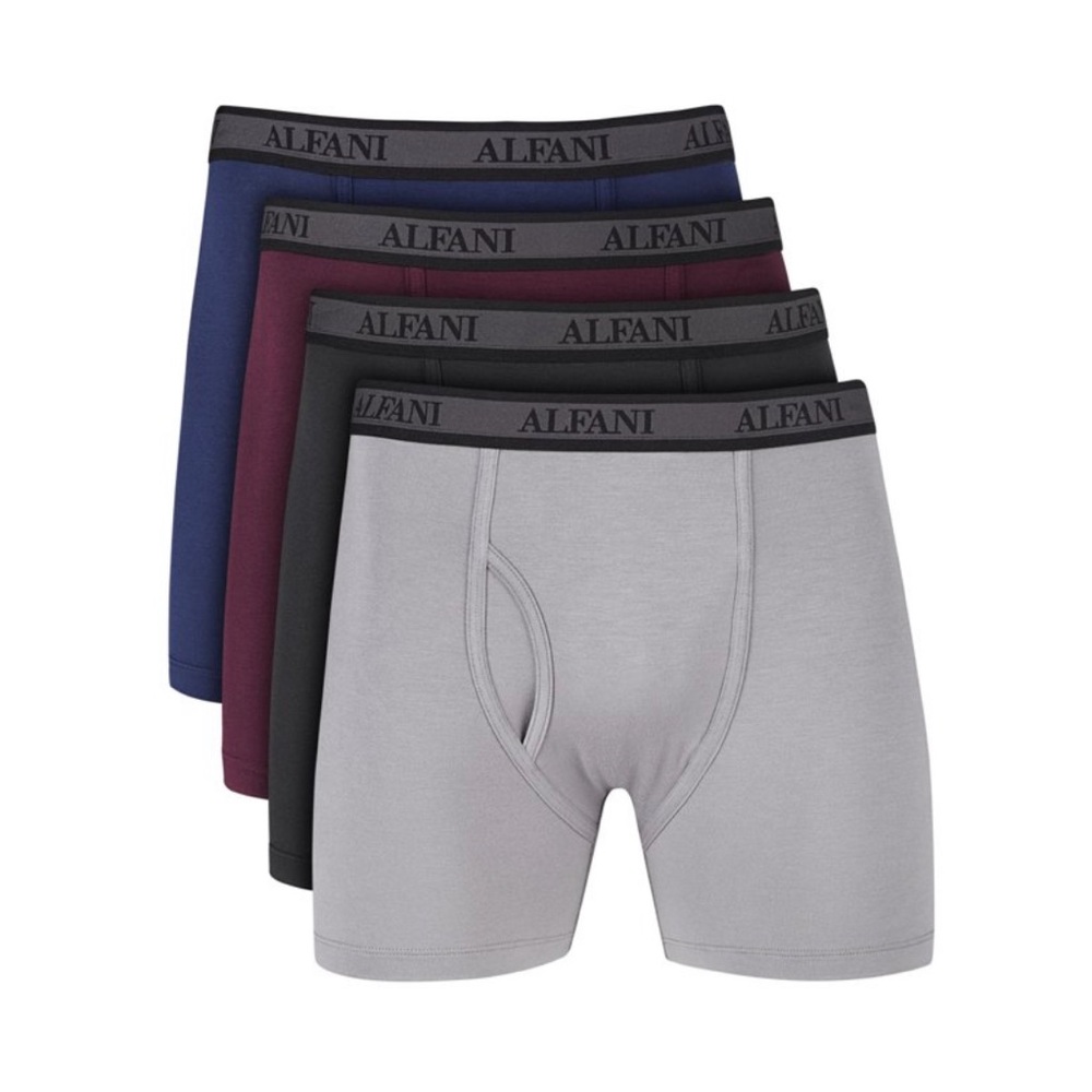ALFANI Mens 4 Pack Burgundy Solid Everyday Boxer Briefs Size: S